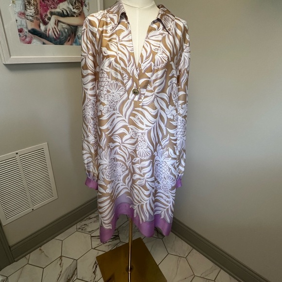 Lilly Pulitzer Dresses & Skirts - Lilly Pulitzer Tan, White & Lavender Floral Button-Front Tunic